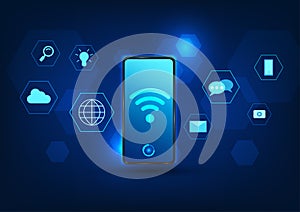 WiFi technology Smartphones have a Wi-Fi icon in the center along with a communication icon. Refers to the technology of tethering