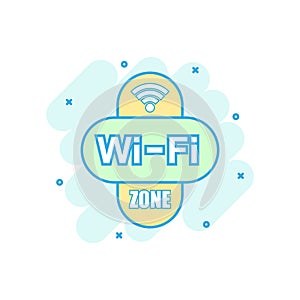 Wifi zone icon in comic style. Wi-fi wireless technology vector cartoon illustration pictogram. Network wifi business concept