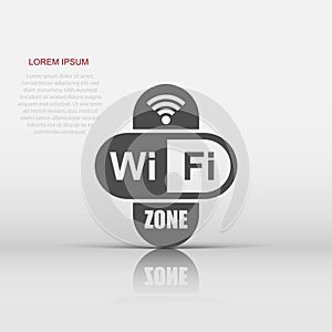 Wifi zone internet sign icon in flat style. Wi-fi wireless technology vector illustration on white isolated background. Network