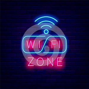 Wifi zone neon emblem. Colorful internet signboard for cafe and bar. Vector stock illustration