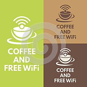 WiFi zone vector sign with coffee cup