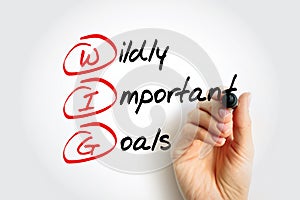 WIG Wildly Important Goals - highly important goals that must be achieved or no other goal matters, acronym text with marker