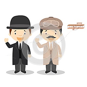 Wilbur and Orville Wright cartoon character. Vector Illustration.