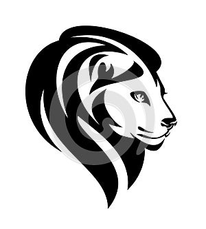 Wild african lion black and white vector head outline