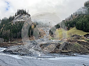 Wild alpine stream Tellerbach in the Calfeisental valley and in the UNESCO World Heritage Tectonic Arena Sardona / UNESCO-Welterbe