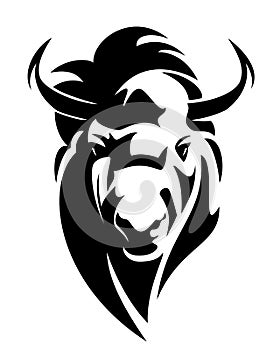 Wild american bison bull black vector head design