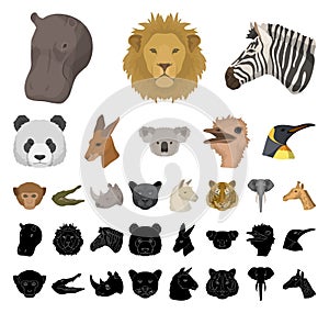Wild animal cartoon, black icons in set collection for design. Mammal and bird vector symbol stock web illustration.