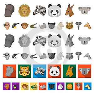 Wild animal cartoon icons in set collection for design. Mammal and bird vector symbol stock web illustration.