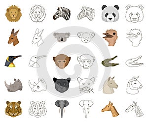 Wild animal cartoon,outline icons in set collection for design. Mammal and bird vector symbol stock web illustration.