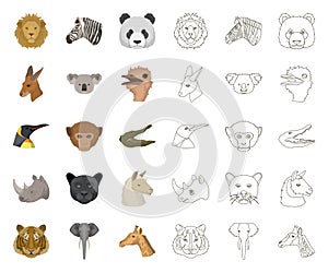 Wild animal cartoon,outline icons in set collection for design. Mammal and bird vector symbol stock web illustration.