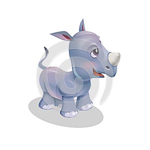 Wild animal cute baby rhinoceros in isometric style for zoo. Vector illustration.