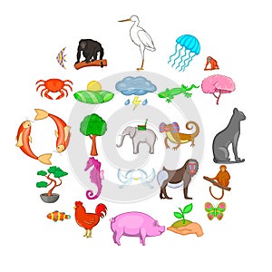 Wild animal icons set, cartoon style