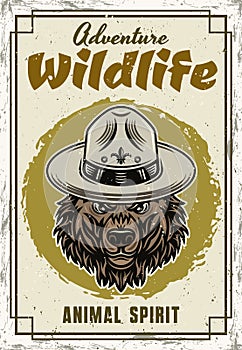 Wild animal vector decorative poster with grizzly