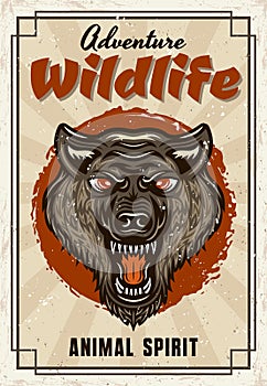 Wild animal vector decorative poster with wolf