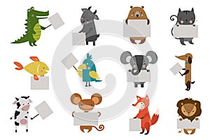 Wild animal zoo with clean plate vector icons set