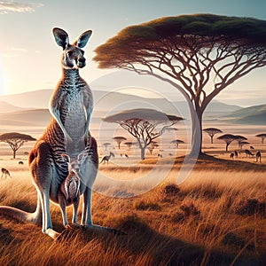 Wild animals of Australia - Kangaroo. Generative AI