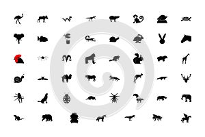 Wild animals black color set solid style flat vector image