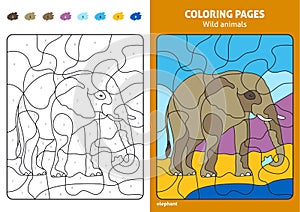 Wild animals coloring page for kids, elephant.