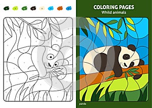 Wild animals coloring page for kids panda bear.