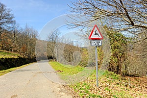Wild animals danger traffic sign on the road, Spain
