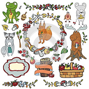 Wild animals ,decor elements.Woodland autumn