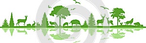 Wild Animals Forest Landscape Vector Silhouette