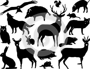 Wild Animals Forest Landscape Vector Silhouette