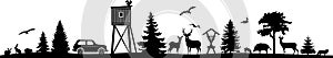 Wild Animals Forest Landscape Vector Silhouette