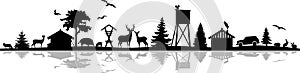 Wild Animals Forest Landscape Vector Silhouette