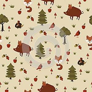 Wild animals in the forest.