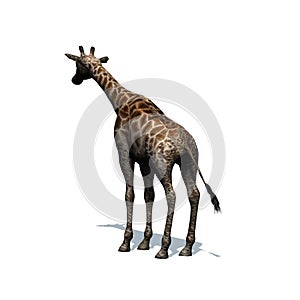 Wild animals - giraffe with shadow on the floor - isolated on white background