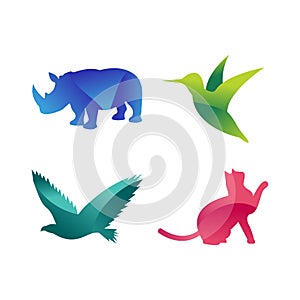 Wild animals jungle pets logo silhouette of geometric polygon abstract character and nature art graphic creative zoo