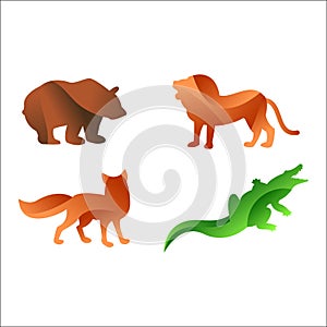 Wild animals jungle pets logo silhouette of geometric polygon abstract character and nature art graphic creative zoo