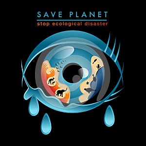 Wild animals lover community logotype. Save planet and animals,  stop ecological disaster logo,  eye with tears Illustration