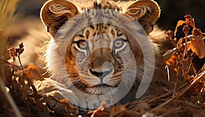 Wild animals in nature, feline beauty, endangered species, cute and large generated by AI