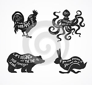 Wild animals silhouettes with lettering quots vector illustration