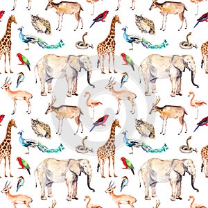 Wild animals - zoo, wildlife. Seamless pattern. Watercolor