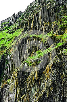 Wild Atlantic Way: Stunning jagged rock pinnacles contrast with immense bending sheets of rock, Skellig Michael