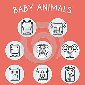 Wild Baby Animals Icons Set