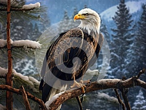 Wild Bald Eagle Perched in Tree