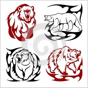 Wild bears ina tribal style isolated on white