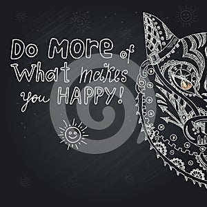 Wild beautiful wolf head hand draw on a chalk board background. Fashion steam punk style in a vector illustration