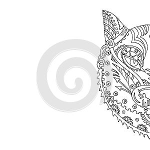 Wild beautiful wolf head hand draw on a white background. Color