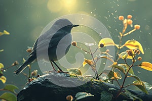wild bird in the dawn forest