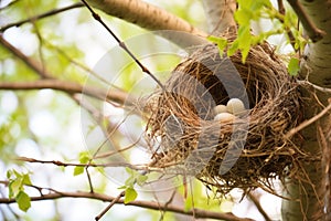 a wild bird nest on an undisturbed tree branch