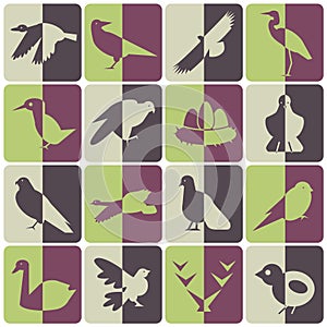 Wild birds icon set half