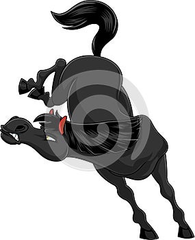Wild Black Horse Cartoon Mascot Character Jumping