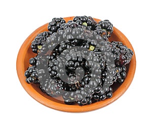 Wild blackberries in a terracotta bowl