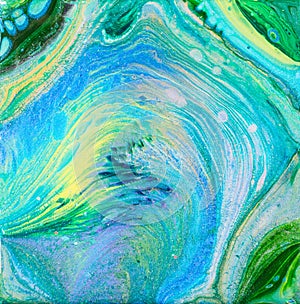 Blue and Green Acrylic Pour Painting