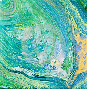 Blue and Green Acrylic Pour Painting